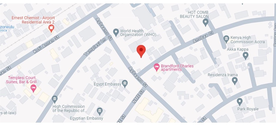 La nueva locación de la Embajada en Colombia en Ghana es Pine Square No. 10 Agbaamo Street